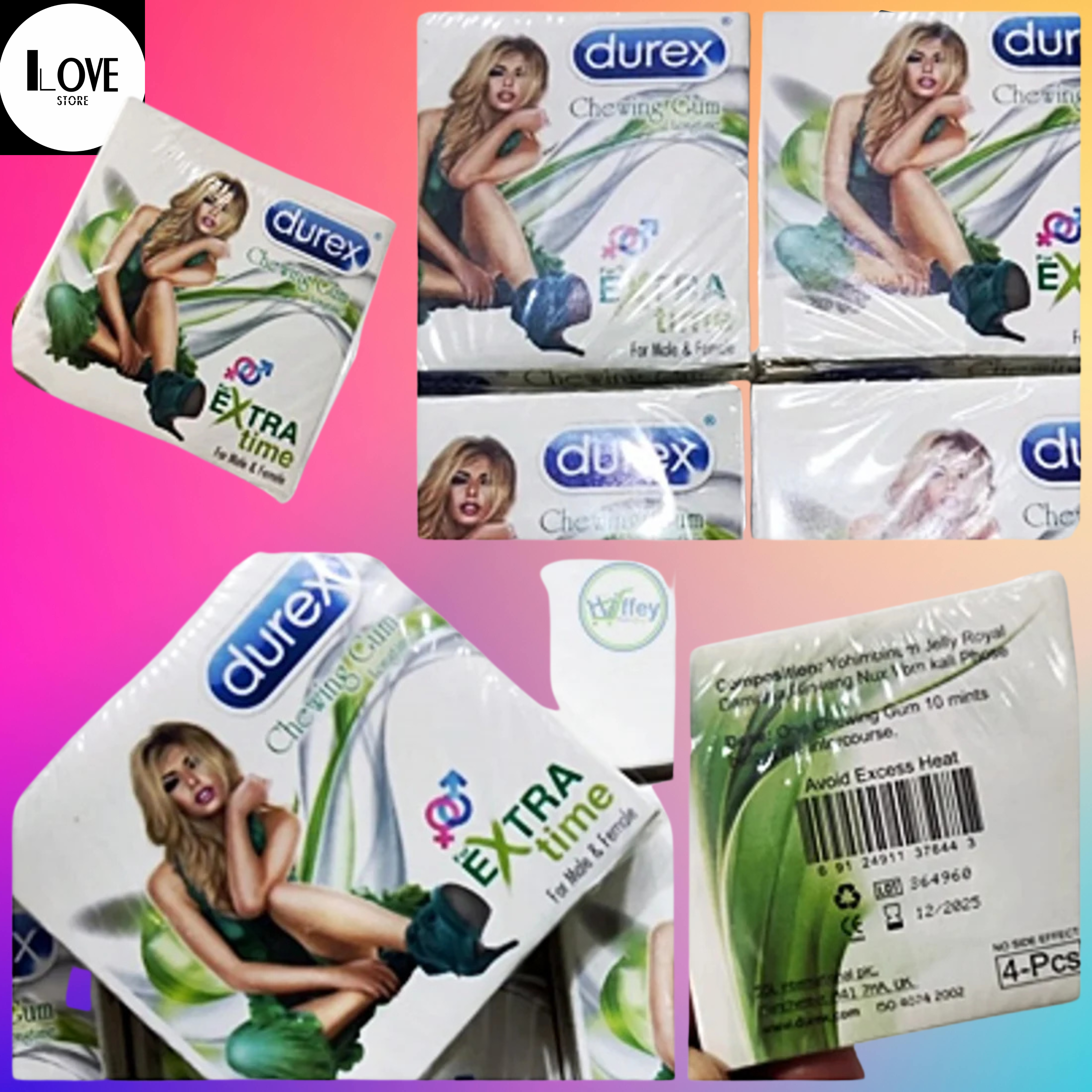 Durex Chewing Gum & Bubblegum longtime Mint Flavoured for male & female - 4 GUM (Copy)
